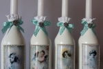 Bottiglie decorate con candela in tema angeli