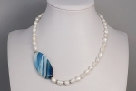 Collana girocollo perle bianche con pietra agata blu regalo mamma
