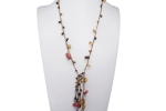 Collana lunga etnica multiuso perle bronzo, pietre onice e corallo bambù