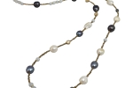 Collana lunga perle barocche australiane bianche e grigie e giada azzurra