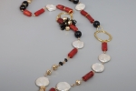 Collana lunga perle bianche, corallo bambù e pietre dure onice idea regalo donn