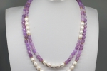 Collana multifilo perle di fiume bianche e pietre dure lilla dolomite