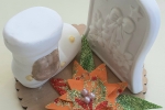 Composizione natalizia in polvere di ceramica campana e scarpa di Babbo Natale