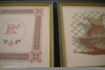 Coppia di quadri per decorazione bagno tela aida ricamati a punto croce