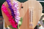 Fuori porta in legno con fiori e termometro
