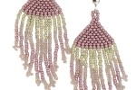 Orecchini clip pendenti tessitura di perline rosa, stile indiano, leggerissimi