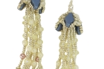 Orecchini pendenti a frange di perline piccole argento, azzurro, rosa