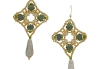 Orecchini pendenti a goccia particolari fatti a mano con perline oro e verdi