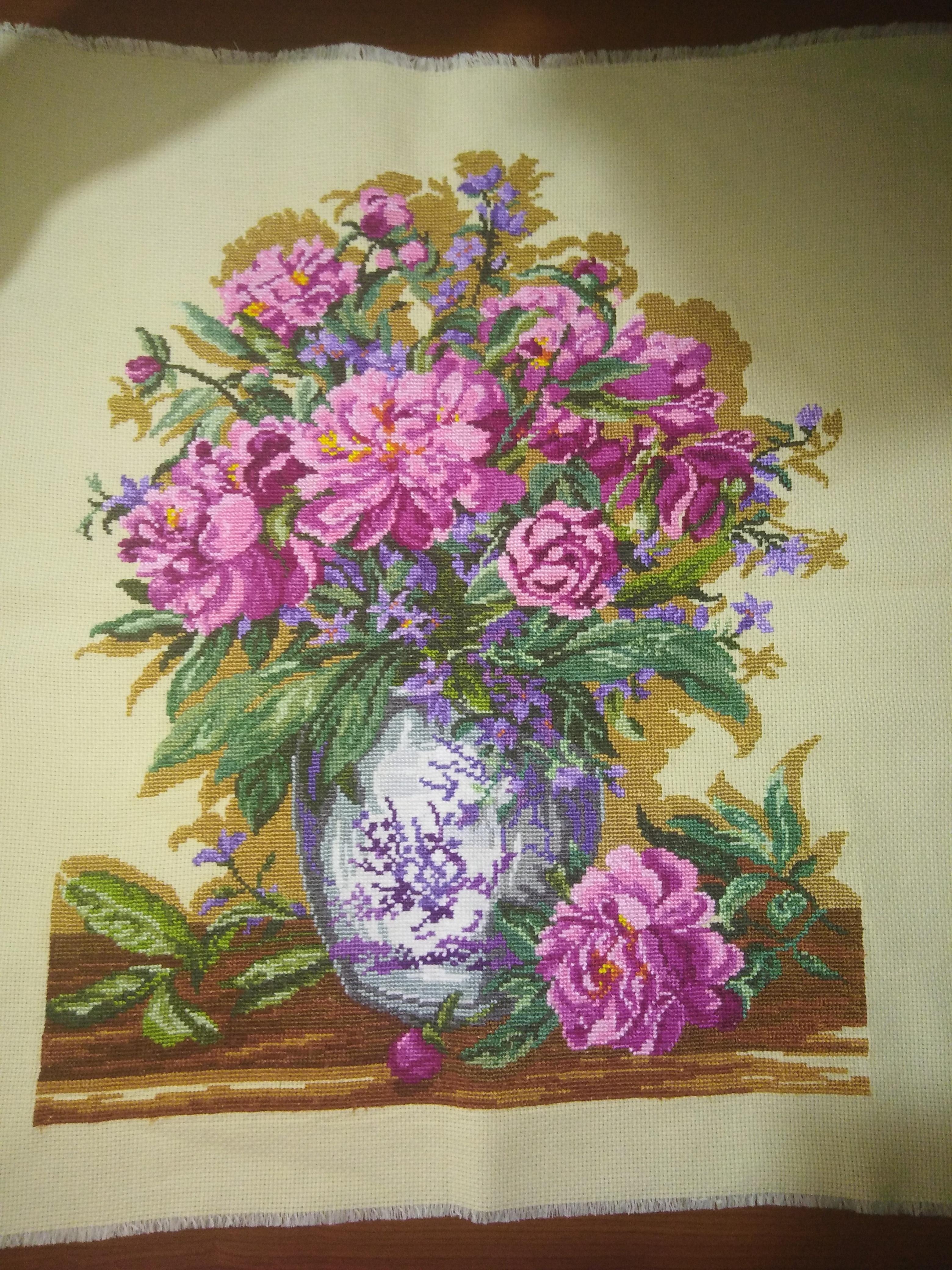 Creazioni - Quadri - Pannello ricamato a punto croce da incorniciare vaso  fiori