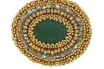 Spilla ovale pietra dura agata verde fatta a mano con perline oro